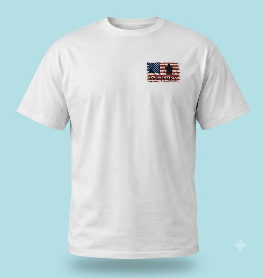 Vet Jerky Flag on Back with Logo on Front Short Sleeve T-shirt 100% Cotton